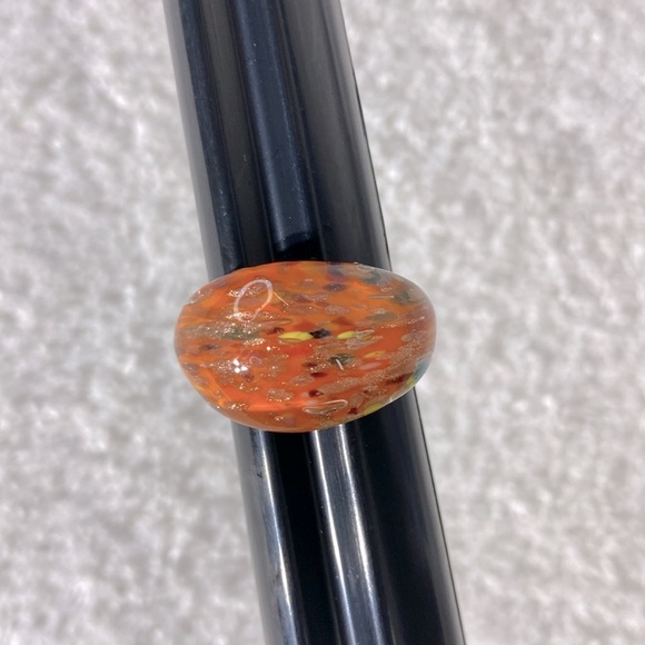 Vintage Art Glass Handmade Orange Gold Red Band Ring - Picture 11 of 11